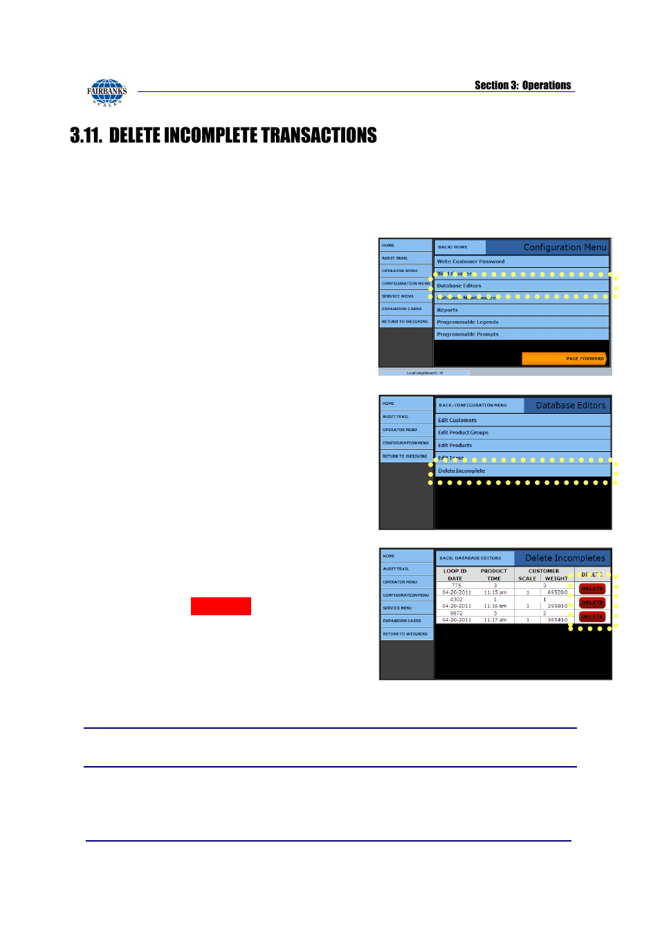 Delete incomplete transactions | Fairbanks FB2550 SERIES User Manual | Page 38 / 186