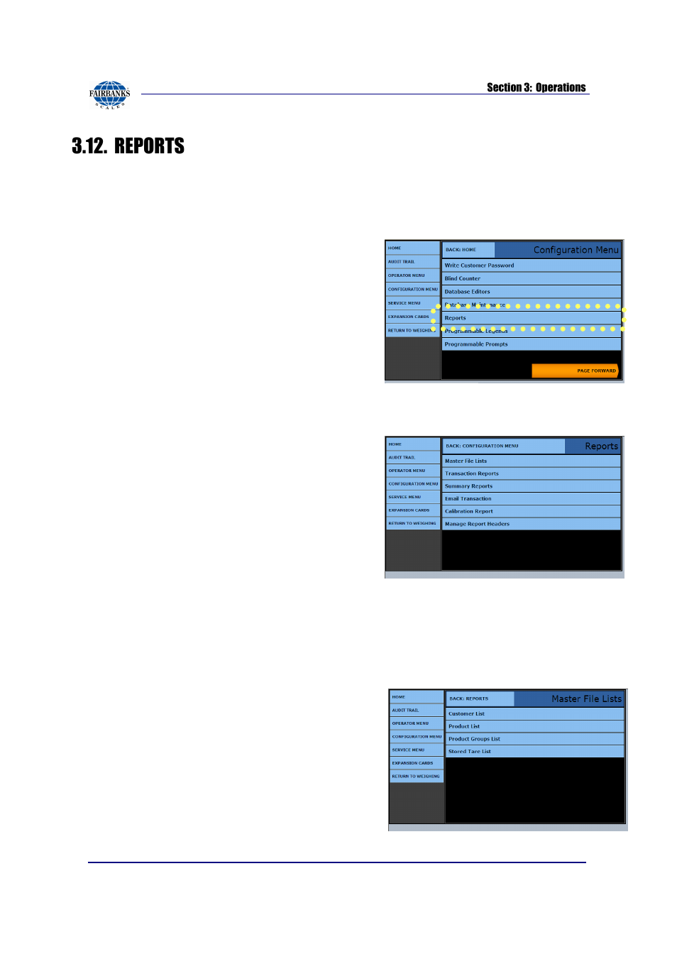 Reports, Master file reports, Login | Master file | Fairbanks FB2550 SERIES User Manual | Page 40 / 186