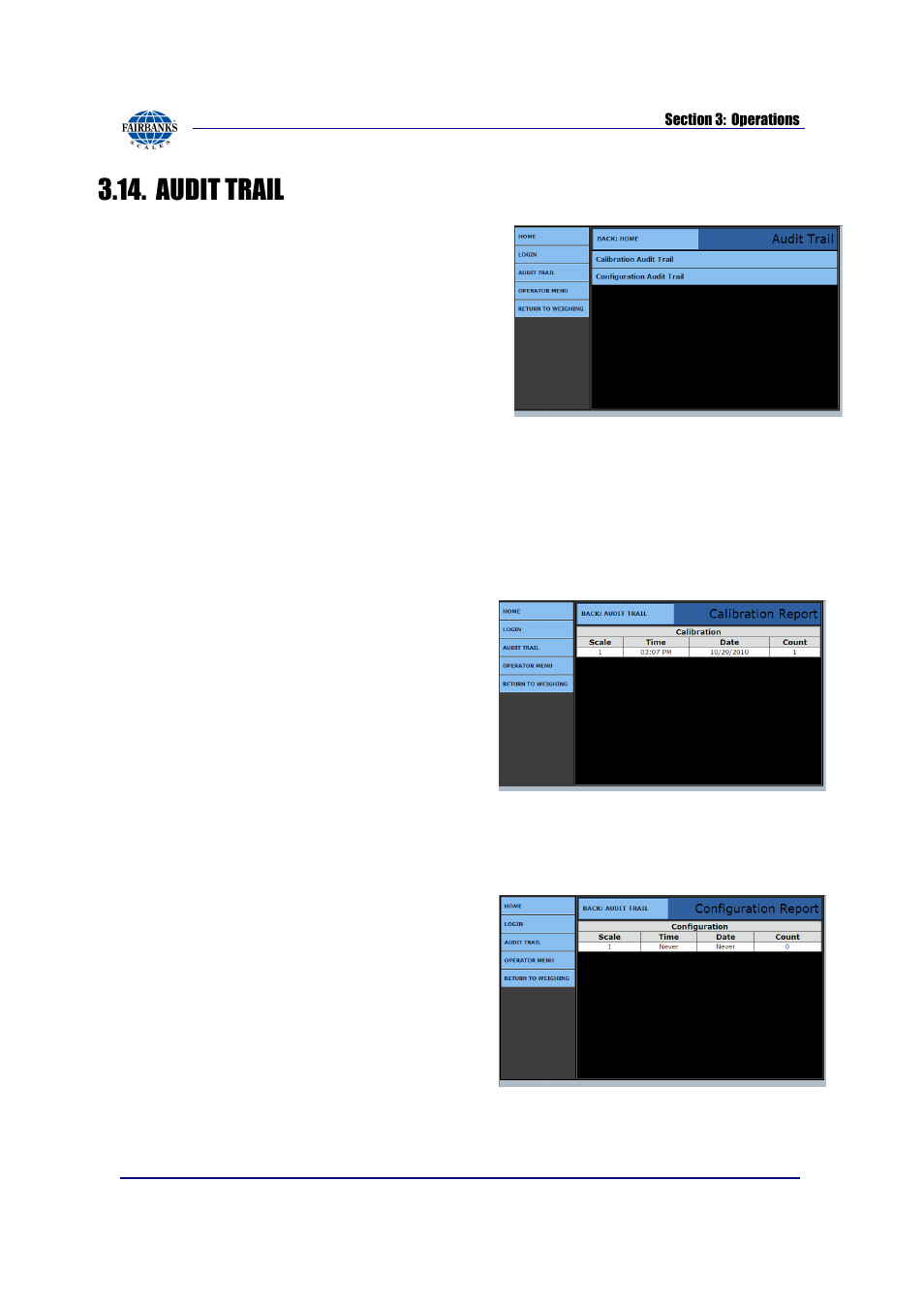 Audit trail, Calibration audit trail, Configuration audit trail | Fairbanks FB2550 SERIES User Manual | Page 51 / 186