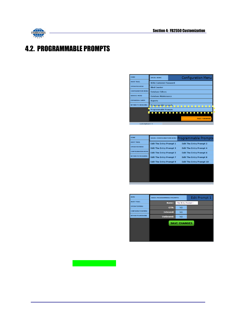 Programmable prompts | Fairbanks FB2550 SERIES User Manual | Page 54 / 186