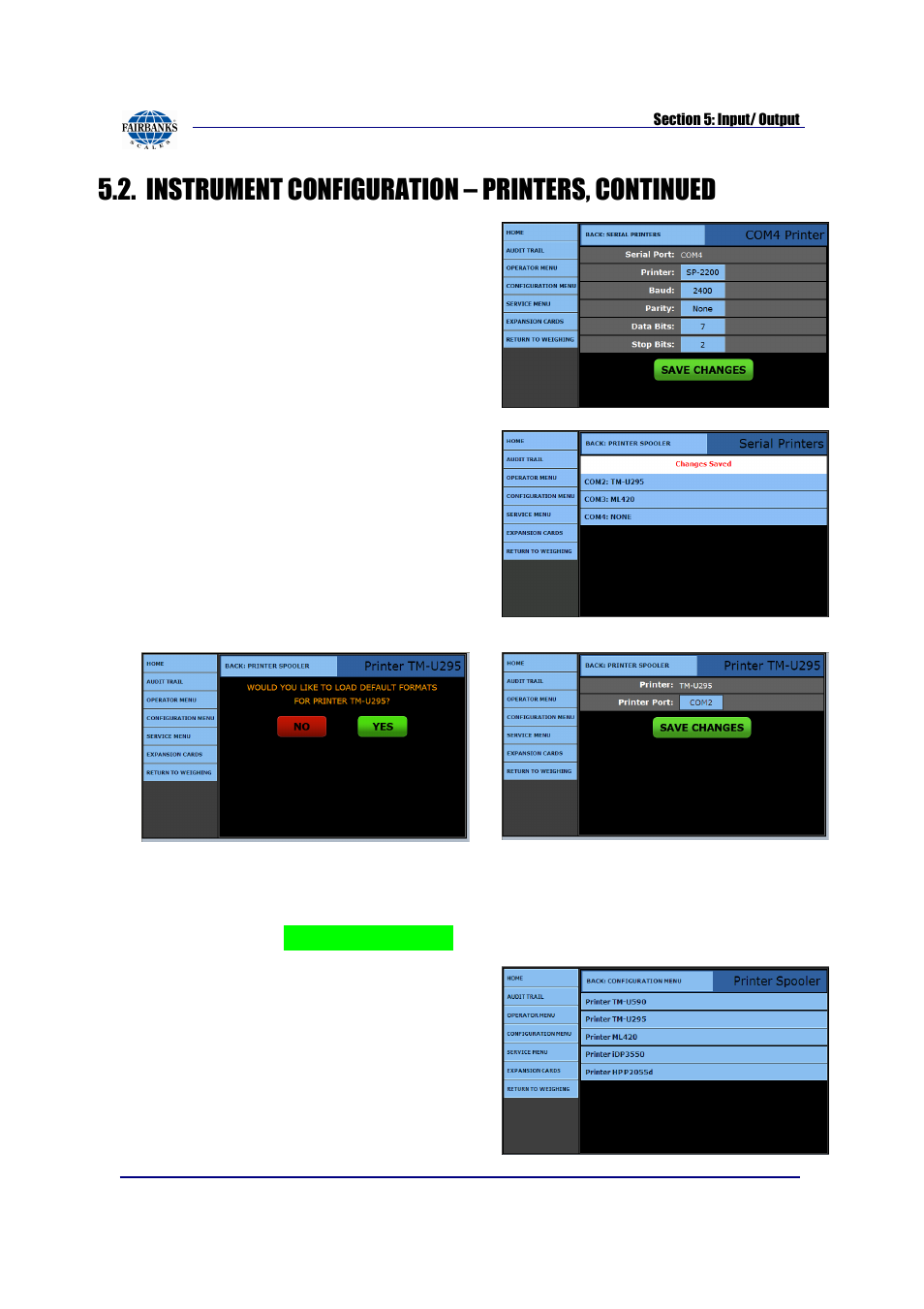 Instrument configuration – printers, continued | Fairbanks FB2550 SERIES User Manual | Page 59 / 186