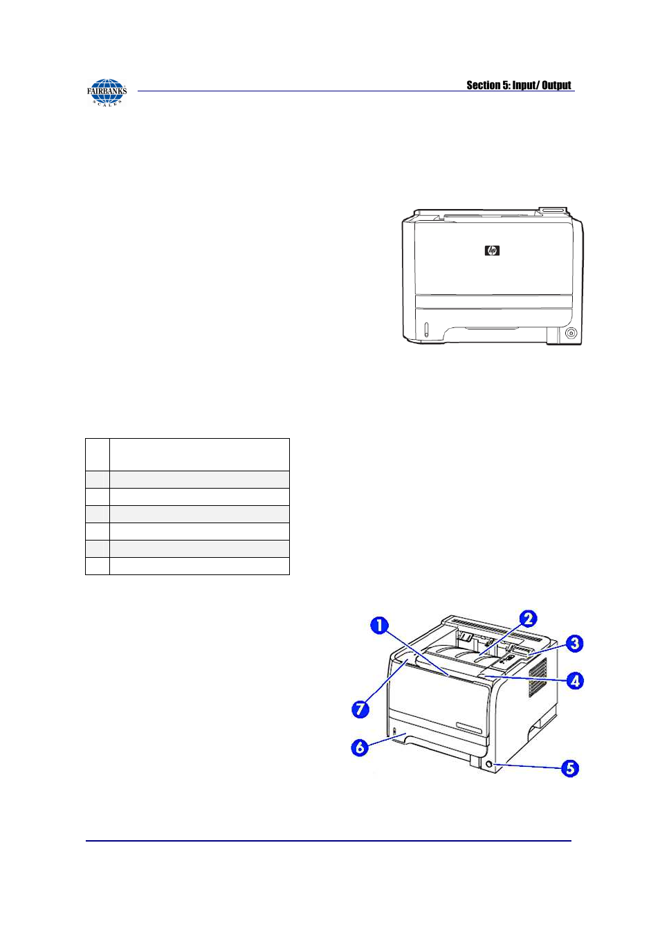 Hp p2055d laserjet printer settings, Hp p2055d, Printer front access information | Fairbanks FB2550 SERIES User Manual | Page 65 / 186