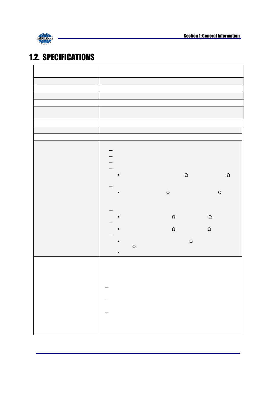 Specifications | Fairbanks FB2550 SERIES User Manual | Page 9 / 186