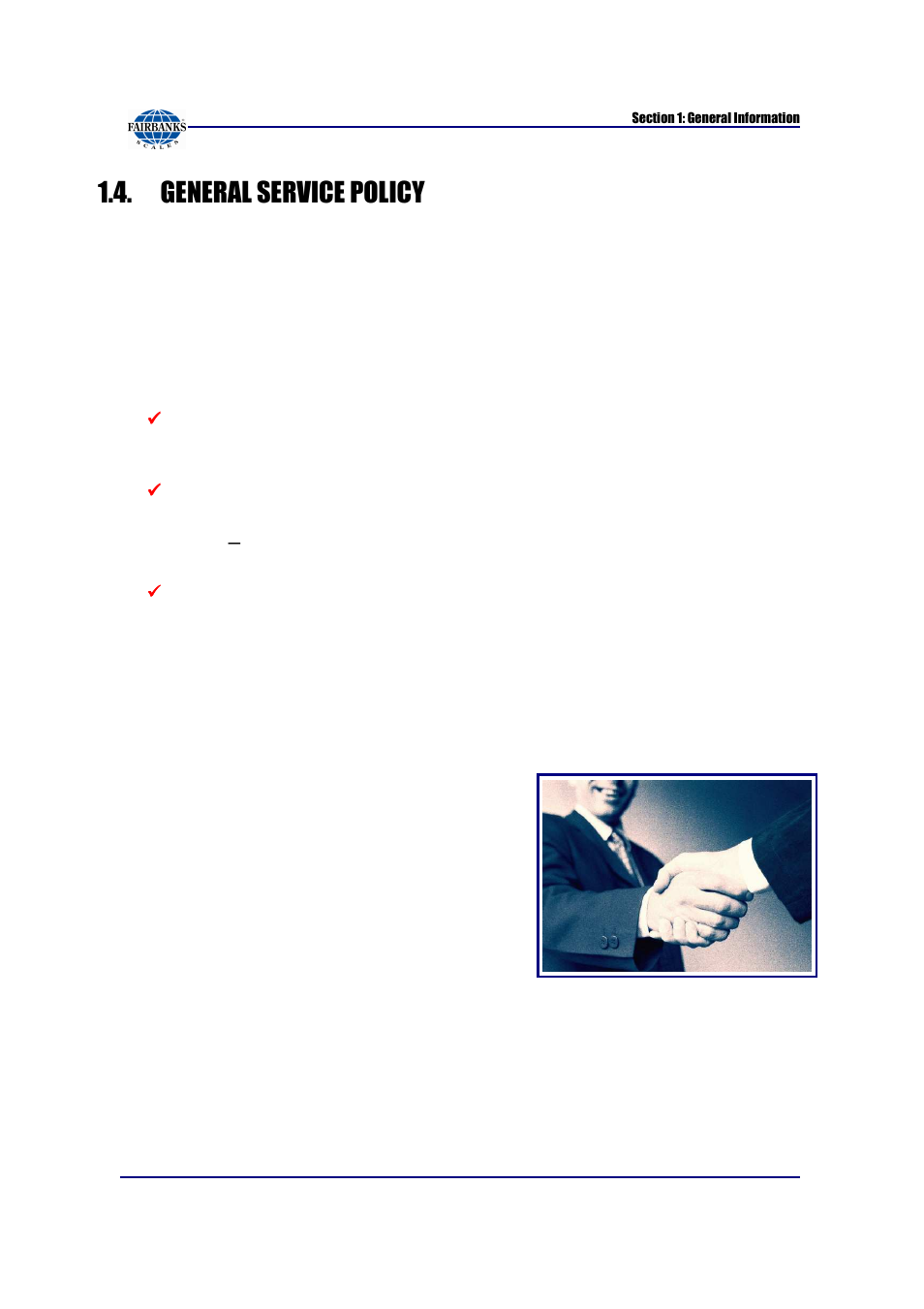 General service policy | Fairbanks FB6002 INSTRUMENTATION User Manual | Page 12 / 83