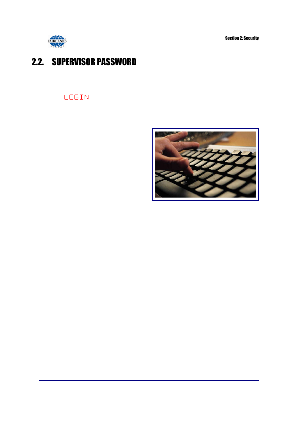 Supervisor password | Fairbanks FB6002 INSTRUMENTATION User Manual | Page 14 / 83
