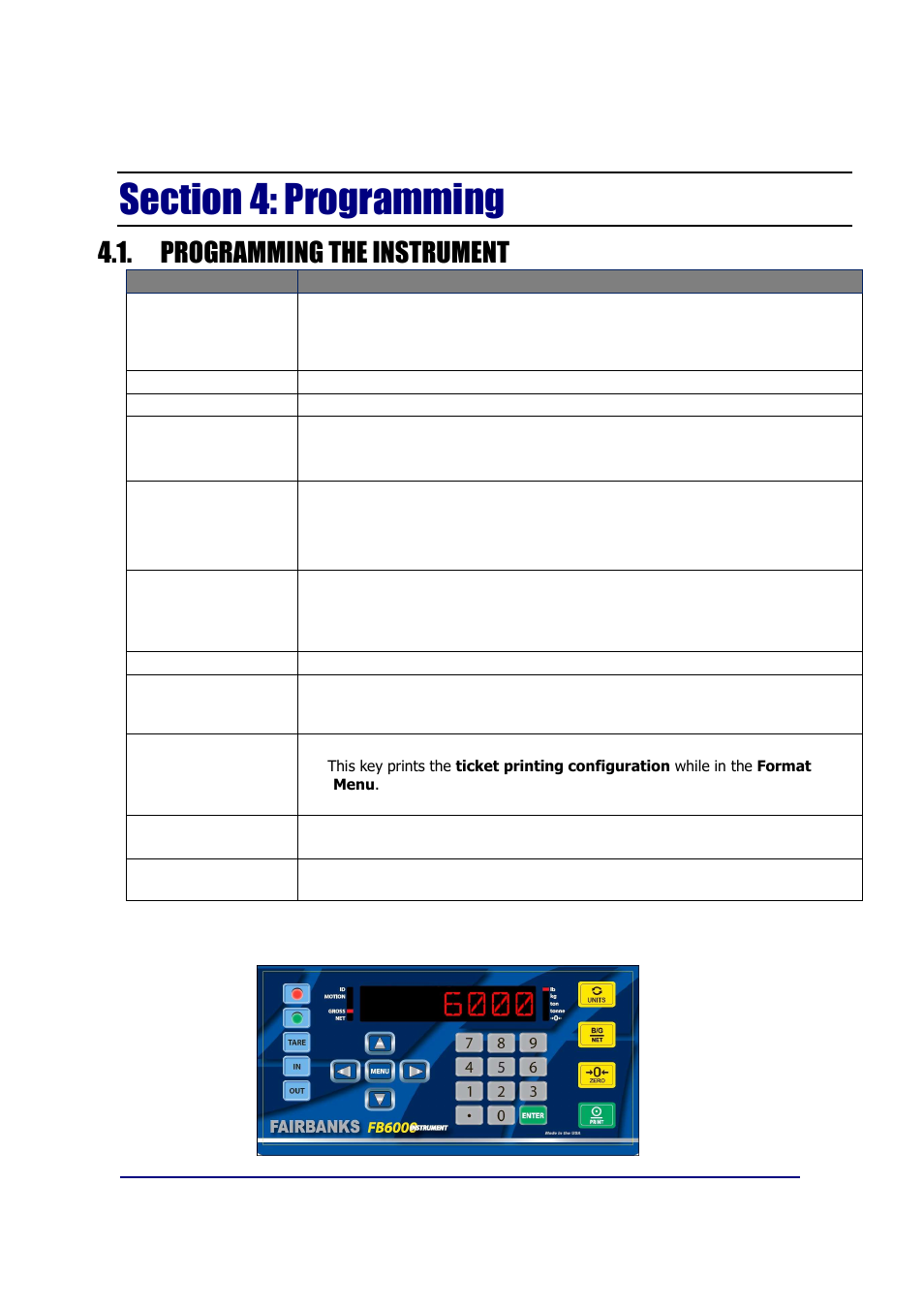 Programming the instrument | Fairbanks FB6002 INSTRUMENTATION User Manual | Page 24 / 83