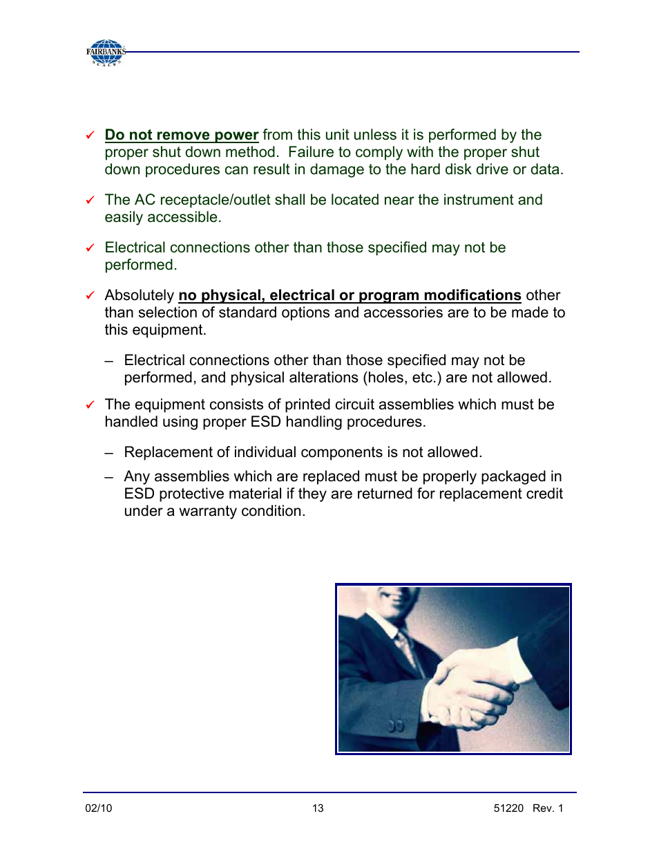 Equipment/ component care | Fairbanks FB3000 II Operators Manual User Manual | Page 13 / 68