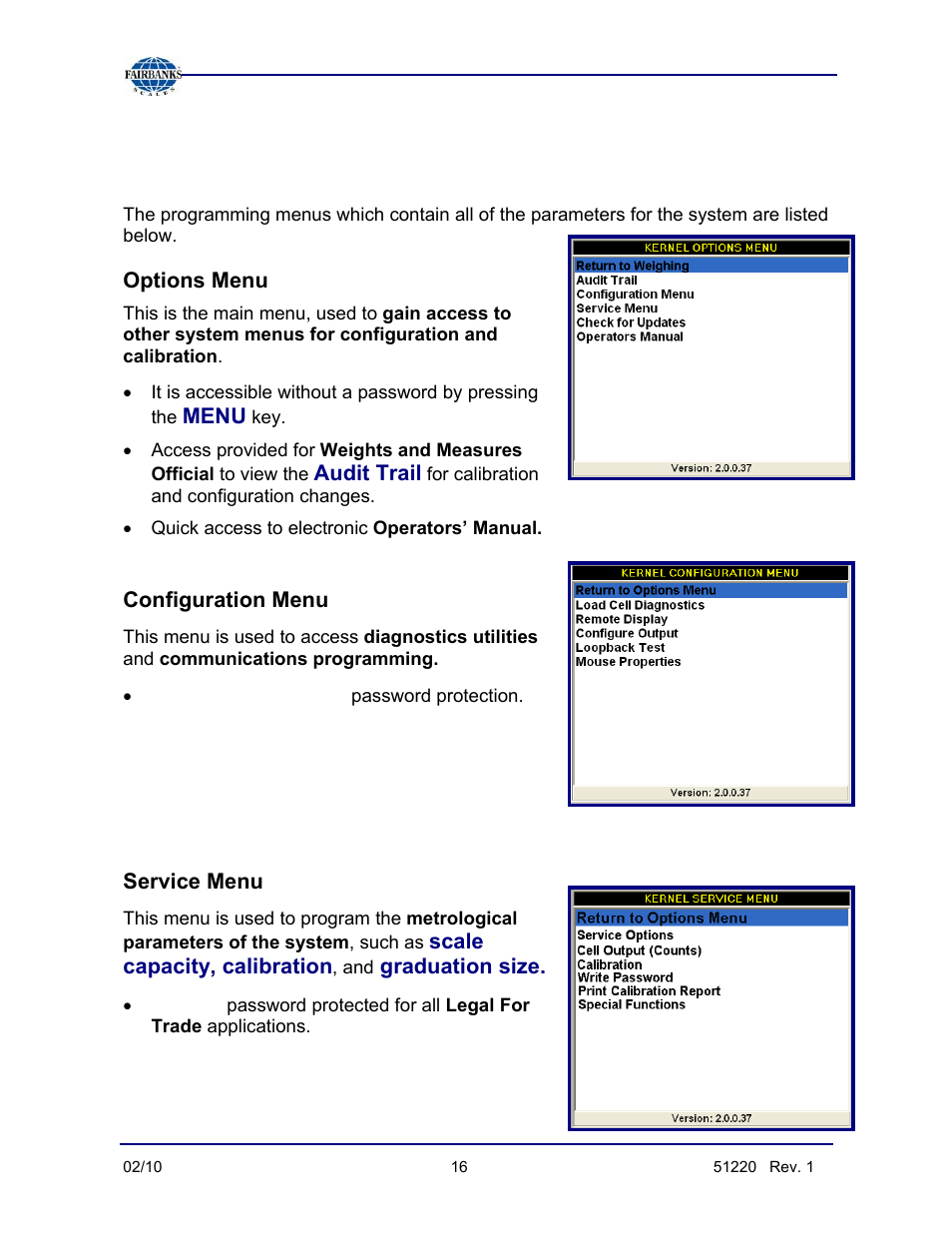 General programming menus | Fairbanks FB3000 II Operators Manual User Manual | Page 16 / 68