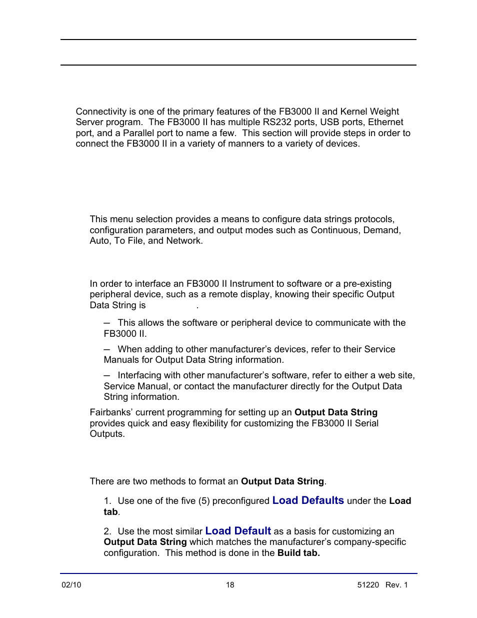 Introduction, 4.2. configure output, Configuring an output data string | Two methods of formatting | Fairbanks FB3000 II Operators Manual User Manual | Page 18 / 68