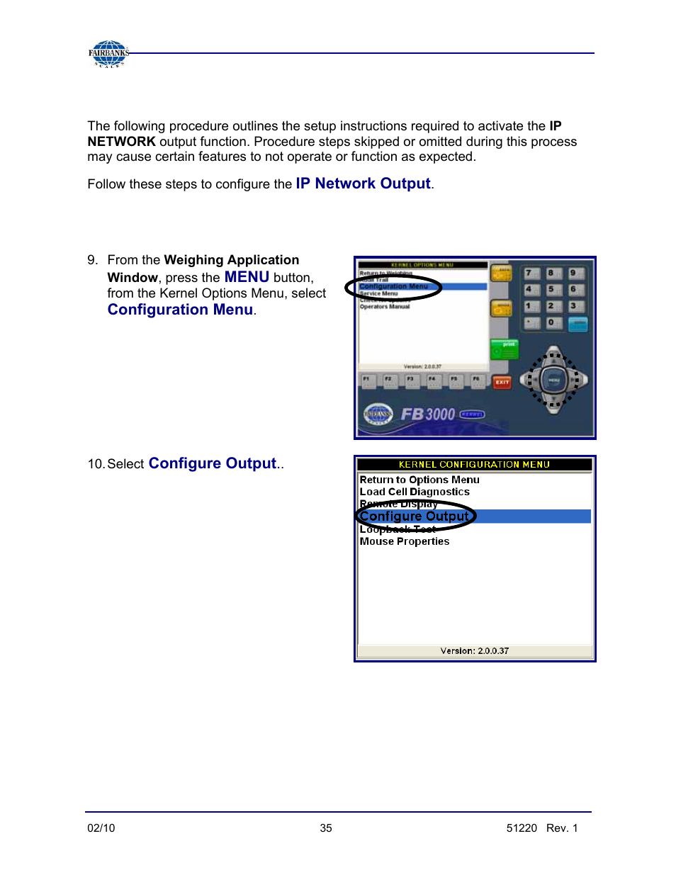 Ip network output setup instructions | Fairbanks FB3000 II Operators Manual User Manual | Page 35 / 68