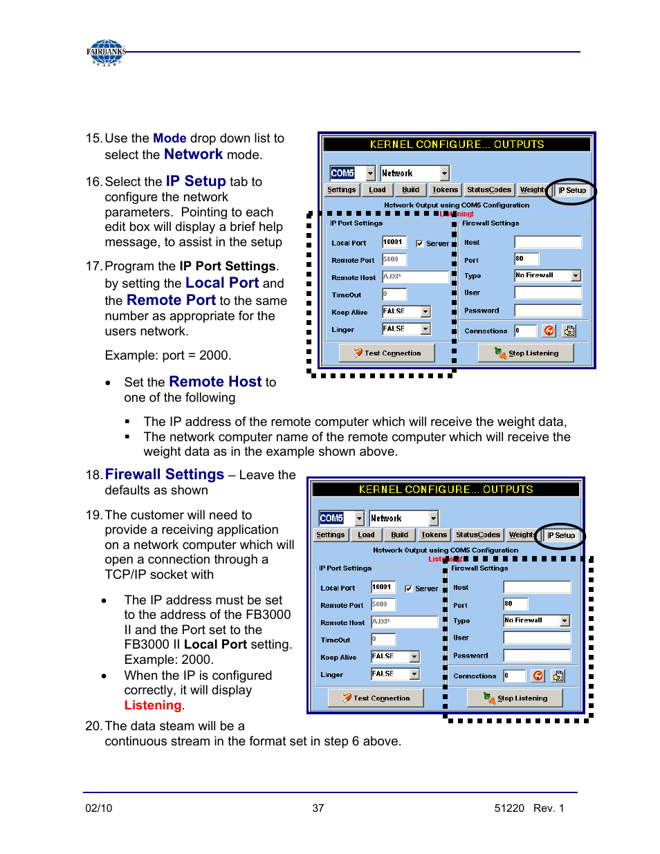 Ip network output setup instructions, continued | Fairbanks FB3000 II Operators Manual User Manual | Page 37 / 68