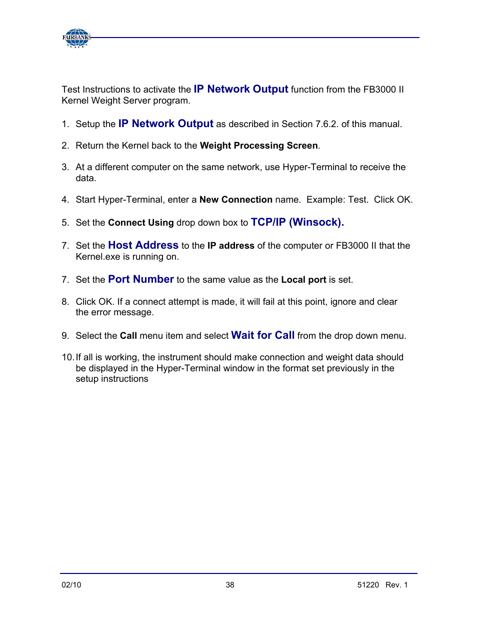 Testing the ip network output | Fairbanks FB3000 II Operators Manual User Manual | Page 38 / 68