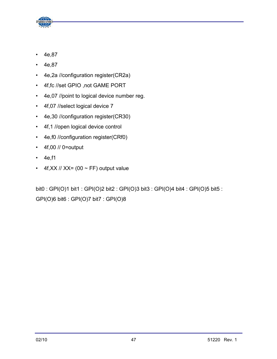 Writing the gpio data | Fairbanks FB3000 II Operators Manual User Manual | Page 47 / 68