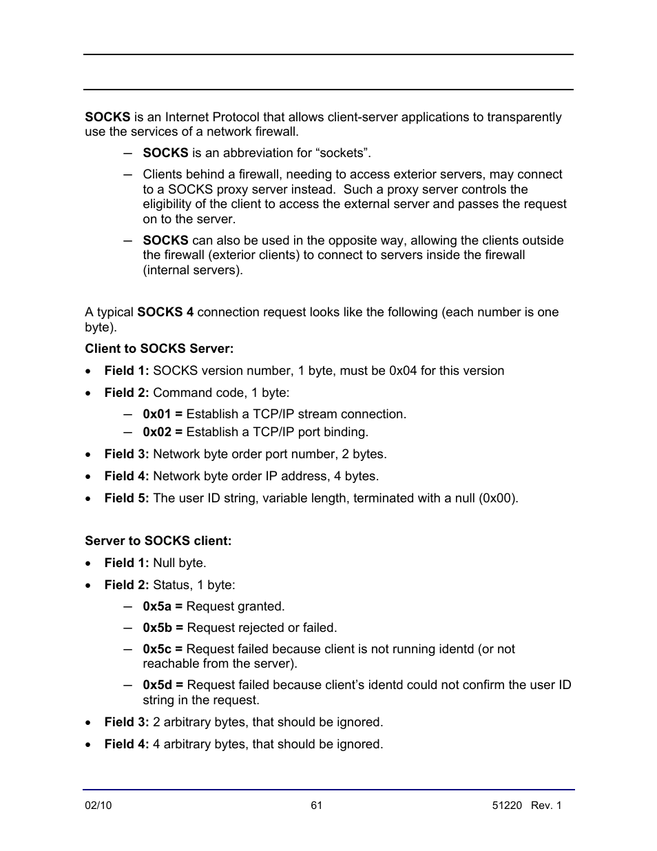 Appendix vii: socks information | Fairbanks FB3000 II Operators Manual User Manual | Page 61 / 68