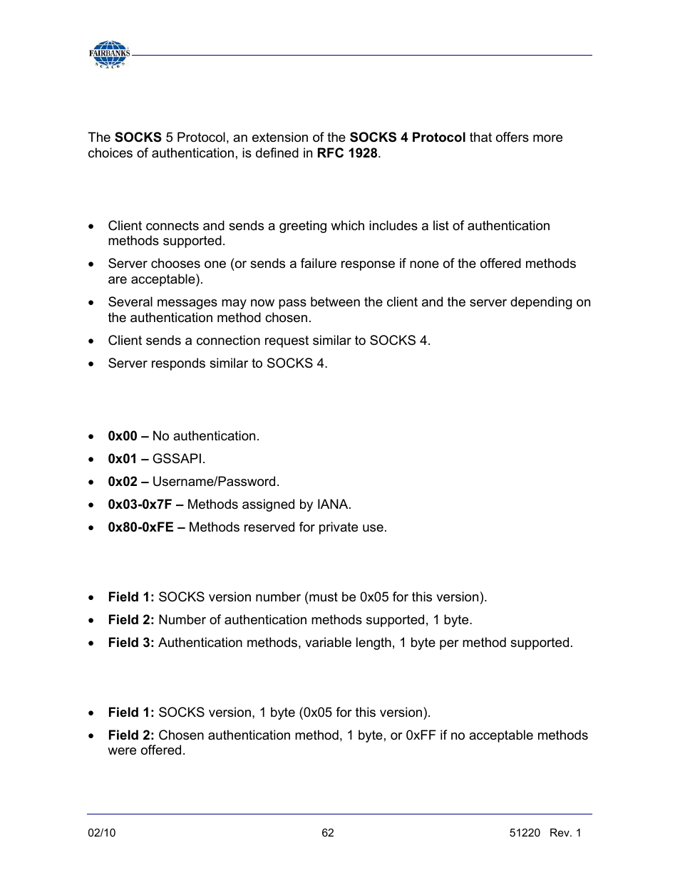 Appendix vii: socks information, continued | Fairbanks FB3000 II Operators Manual User Manual | Page 62 / 68