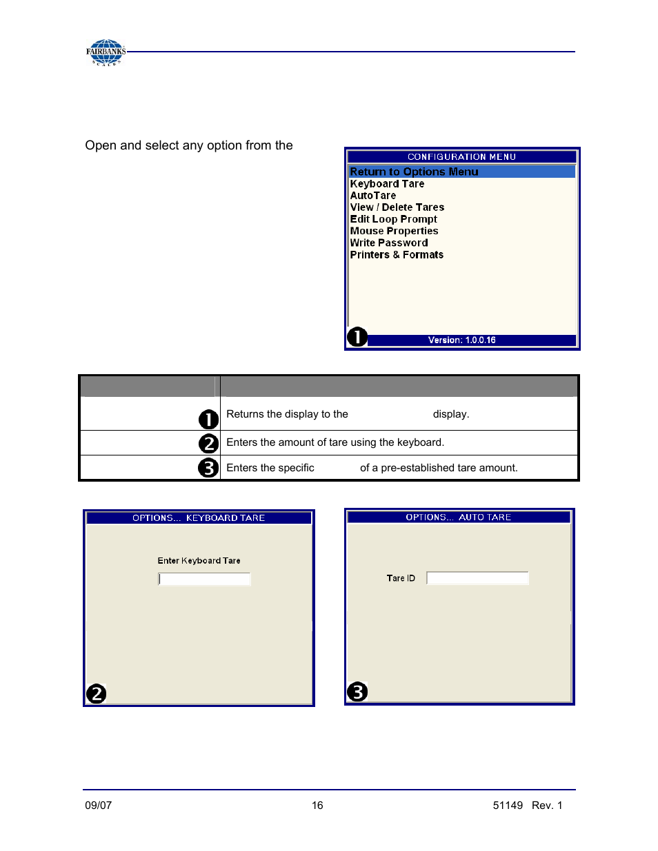 Configuration menu descriptions, Configuration menu | Fairbanks FB3000 Inbound/Outbound  Program Operators Manual User Manual | Page 16 / 40