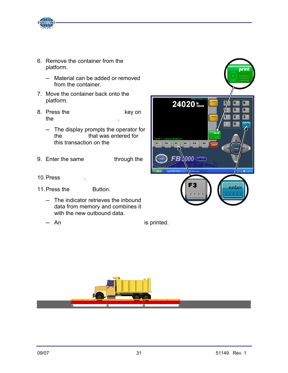 In/out weighing, continued, F3 (outbound), Loop id | Enter, Print, Data is stored as a completed transaction | Fairbanks FB3000 Inbound/Outbound  Program Operators Manual User Manual | Page 31 / 40