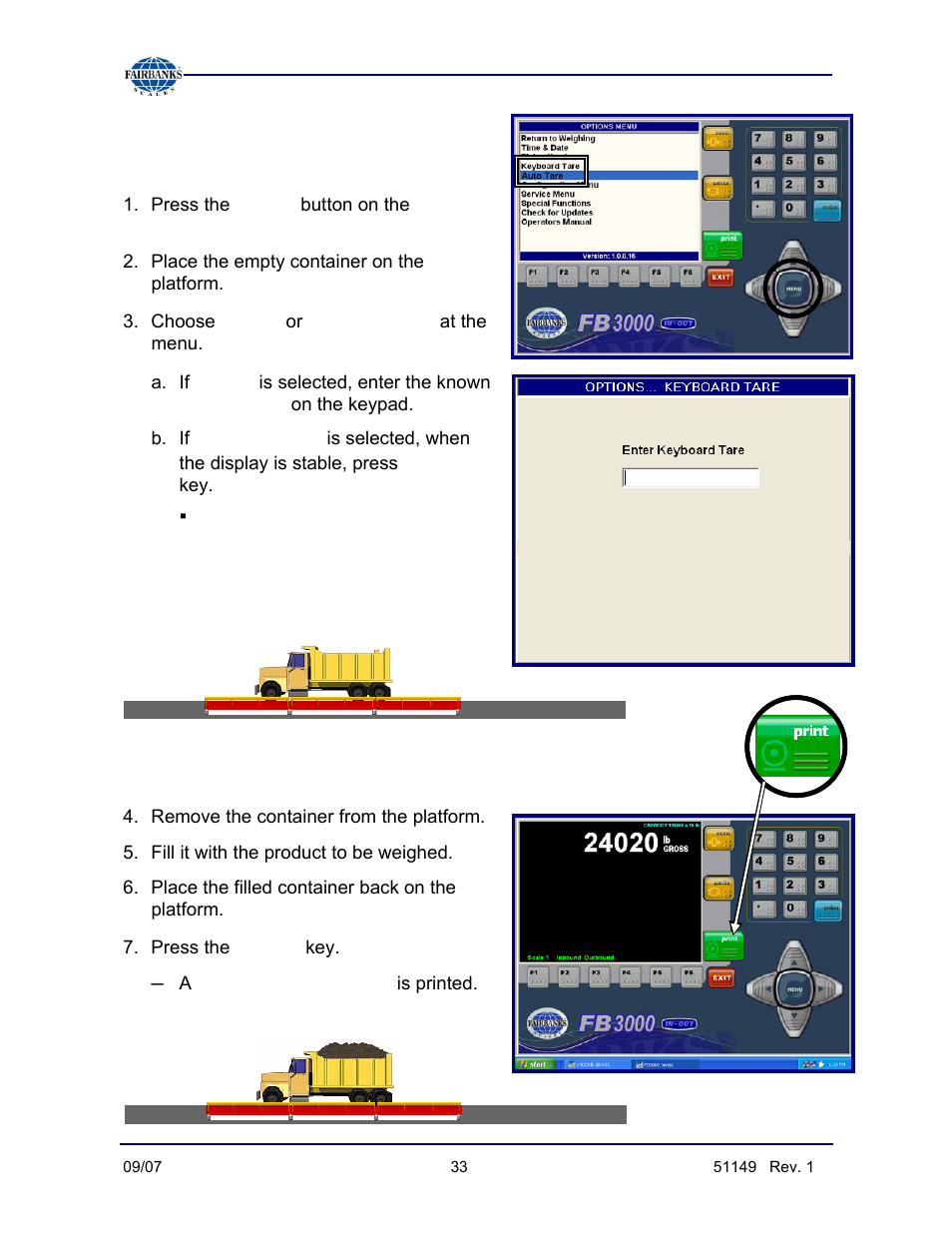 Gross/tare/net weighing | Fairbanks FB3000 Inbound/Outbound  Program Operators Manual User Manual | Page 33 / 40