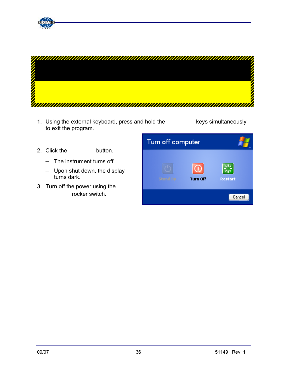 System shutdown procedure | Fairbanks FB3000 Inbound/Outbound  Program Operators Manual User Manual | Page 36 / 40