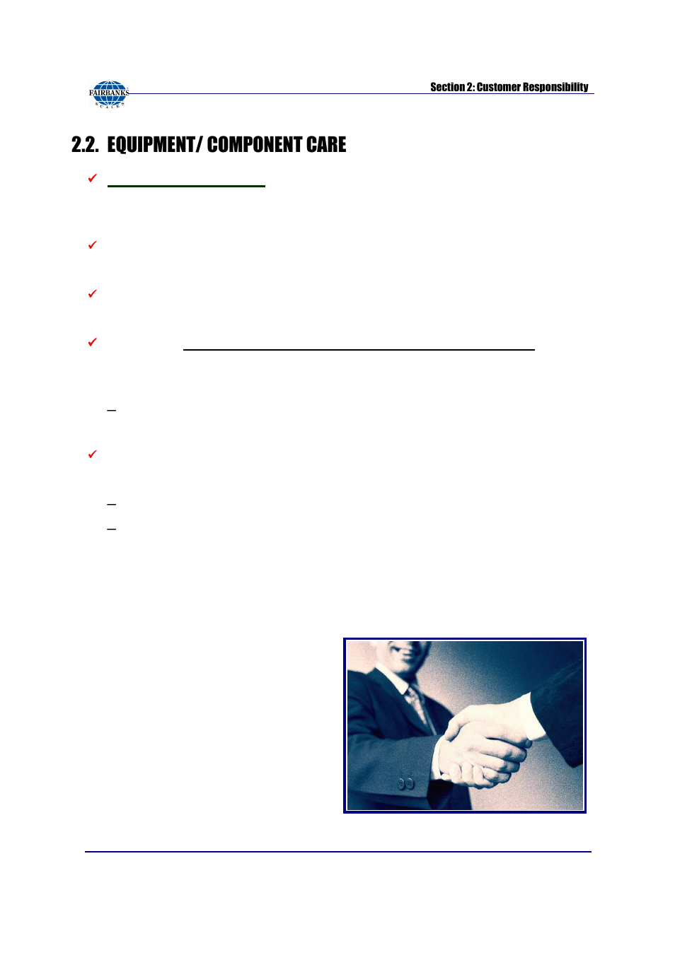 Equipment/ component care | Fairbanks FB3000 Kernel Program Operators Manual User Manual | Page 12 / 69