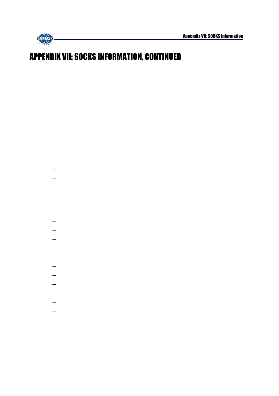 Appendix vii: socks information, continued, The client's authentication request is, Server response for authentication | The client's connection request is | Fairbanks FB3000 Kernel Program Operators Manual User Manual | Page 63 / 69
