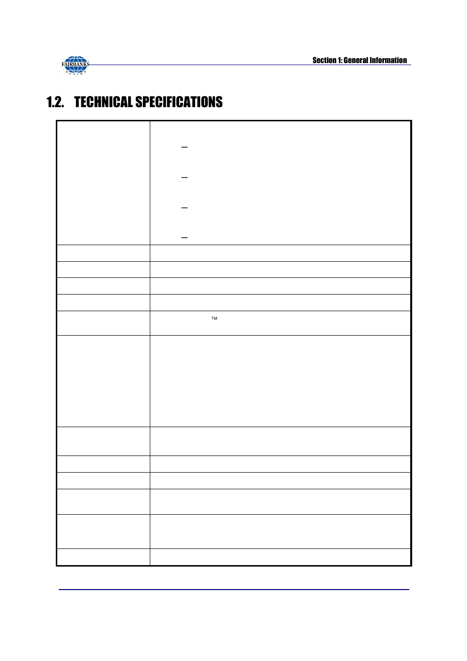 Technical specifications | Fairbanks FB3000 Kernel Program Operators Manual User Manual | Page 7 / 69