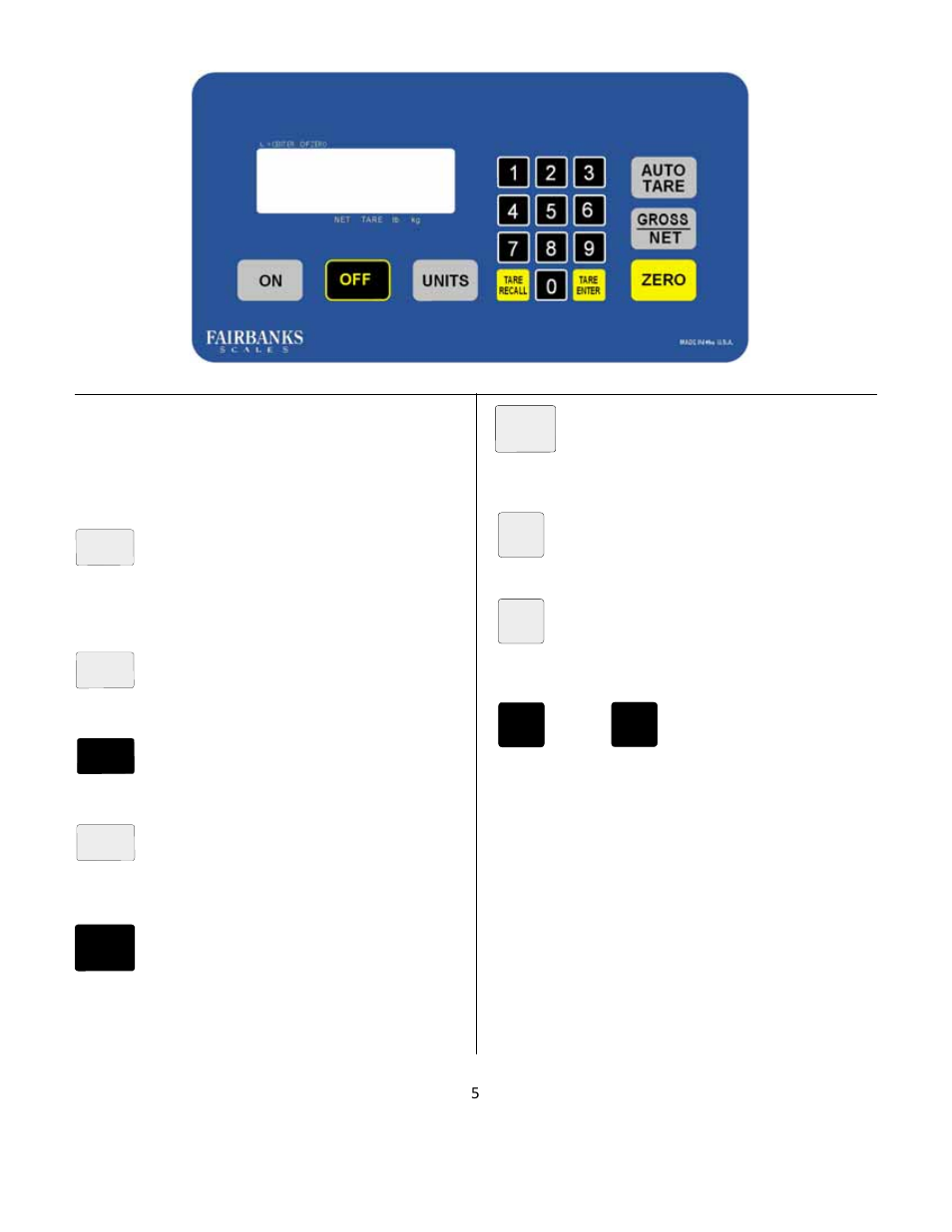 1 keys, 2 indicators, Zero | Fairbanks H90-3052-D Fairbanks Scales User Manual | Page 6 / 19