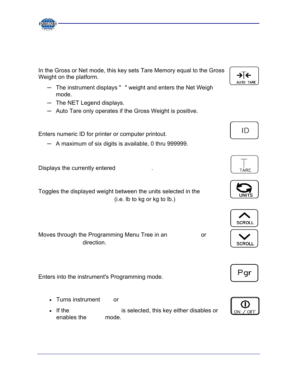 Front panel key functions, continued | Fairbanks 2800 Series Intrinsically Safe Instrument User Manual | Page 20 / 73