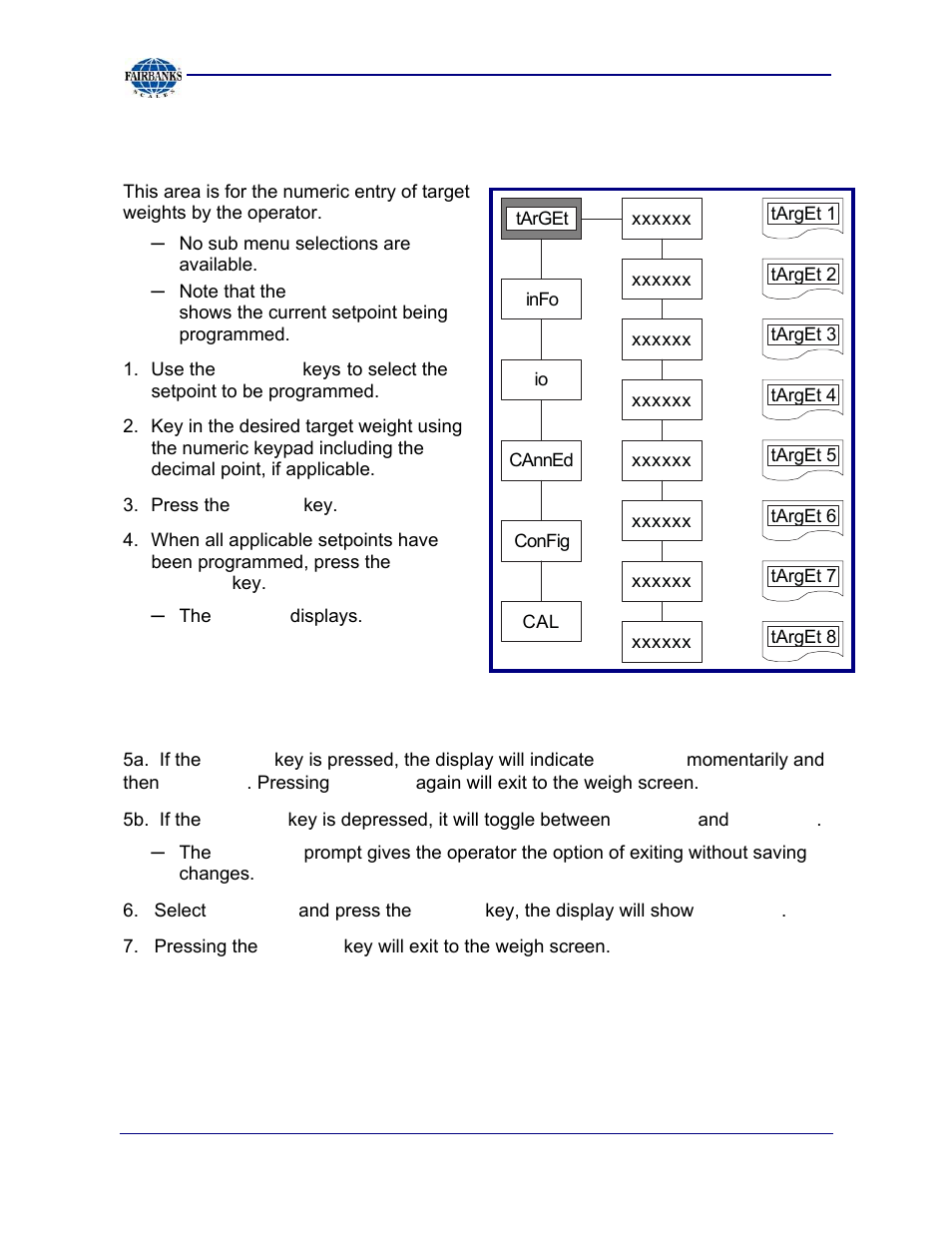 Target menu description | Fairbanks 2800 Series Intrinsically Safe Instrument User Manual | Page 32 / 73