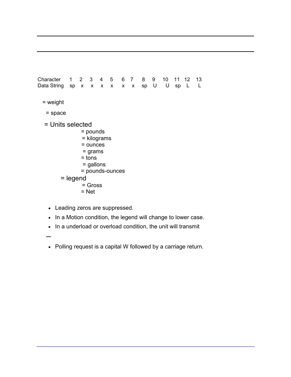 Appendix v, Demand output data streams, A. format : computer polled (poll) | Fairbanks 2800 Series Intrinsically Safe Instrument User Manual | Page 68 / 73