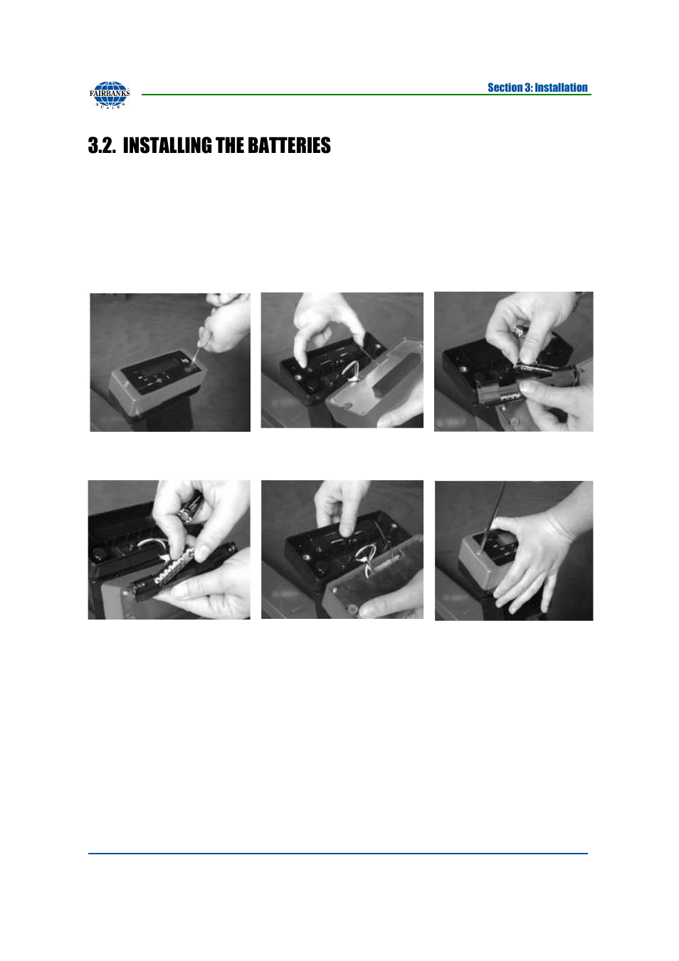 Installing the batteries | Fairbanks 4000 SERIES Pallet Weigh User Manual | Page 13 / 20