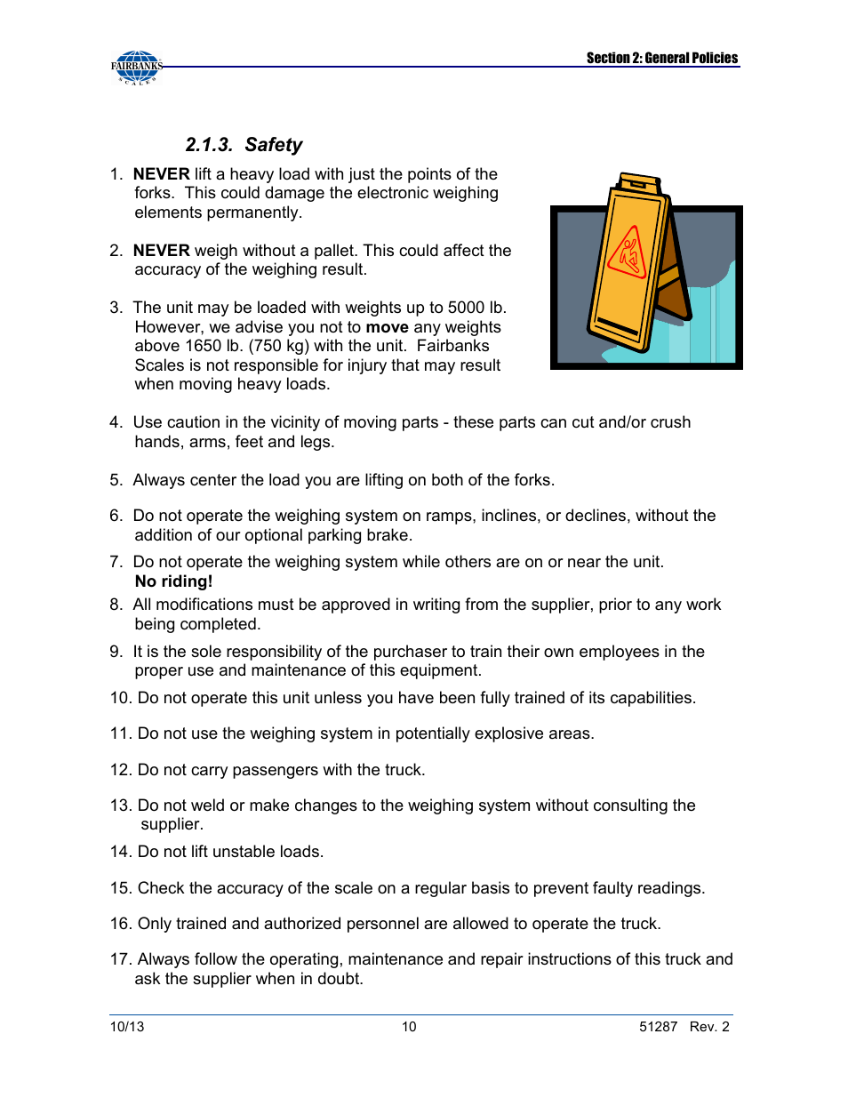 Safety | Fairbanks 4100 SERIES Pallet Weigh Plus User Manual | Page 10 / 30