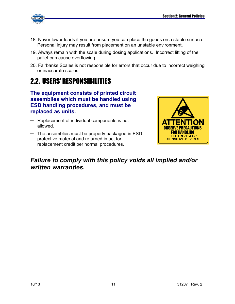 Users’ responsibilities | Fairbanks 4100 SERIES Pallet Weigh Plus User Manual | Page 11 / 30
