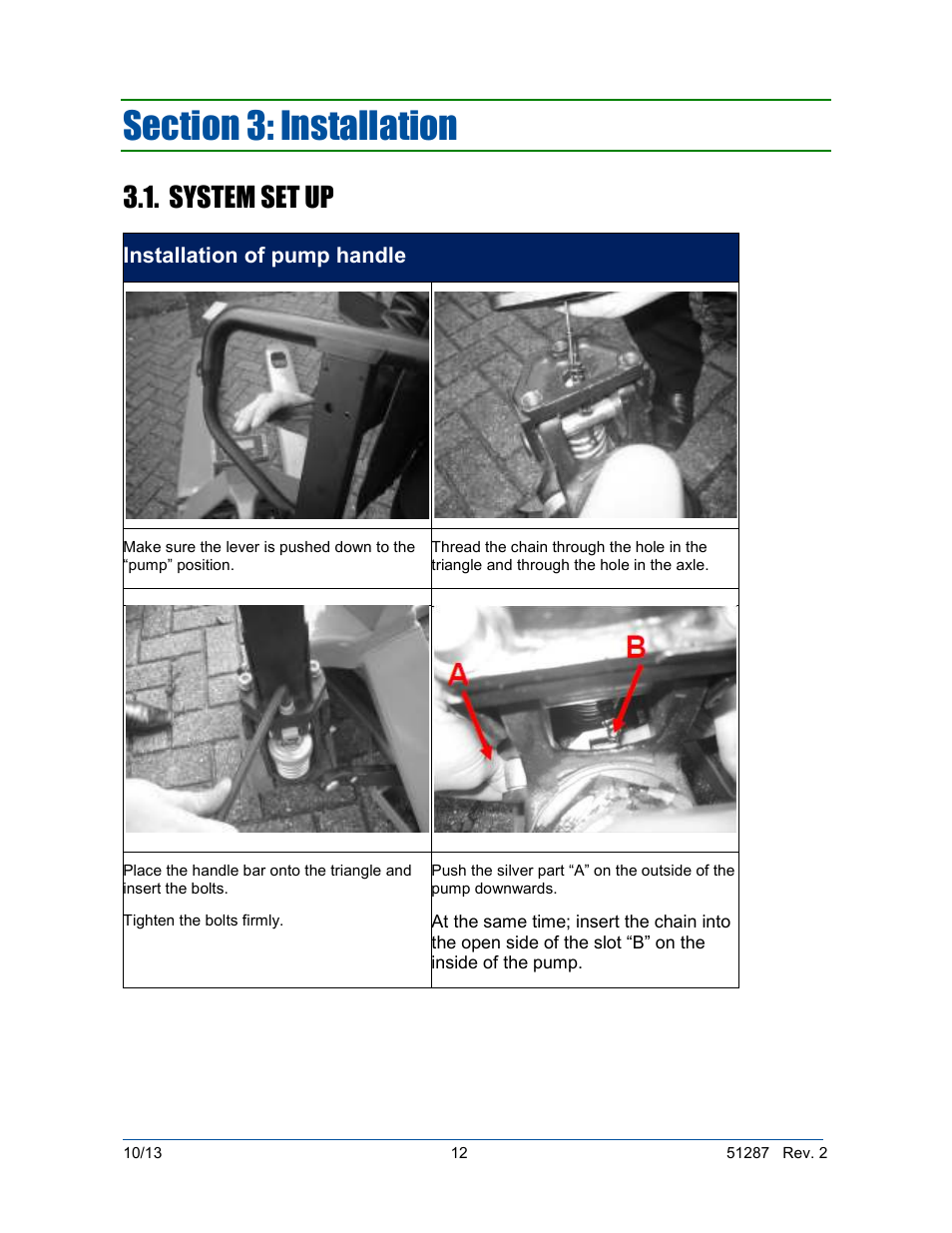 System set up, Installation of pump handle | Fairbanks 4100 SERIES Pallet Weigh Plus User Manual | Page 12 / 30