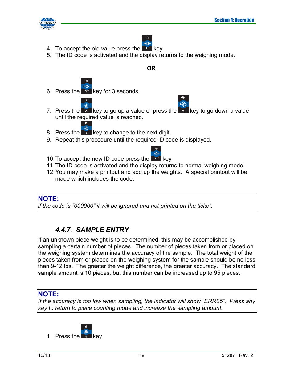 Sample entry | Fairbanks 4100 SERIES Pallet Weigh Plus User Manual | Page 19 / 30