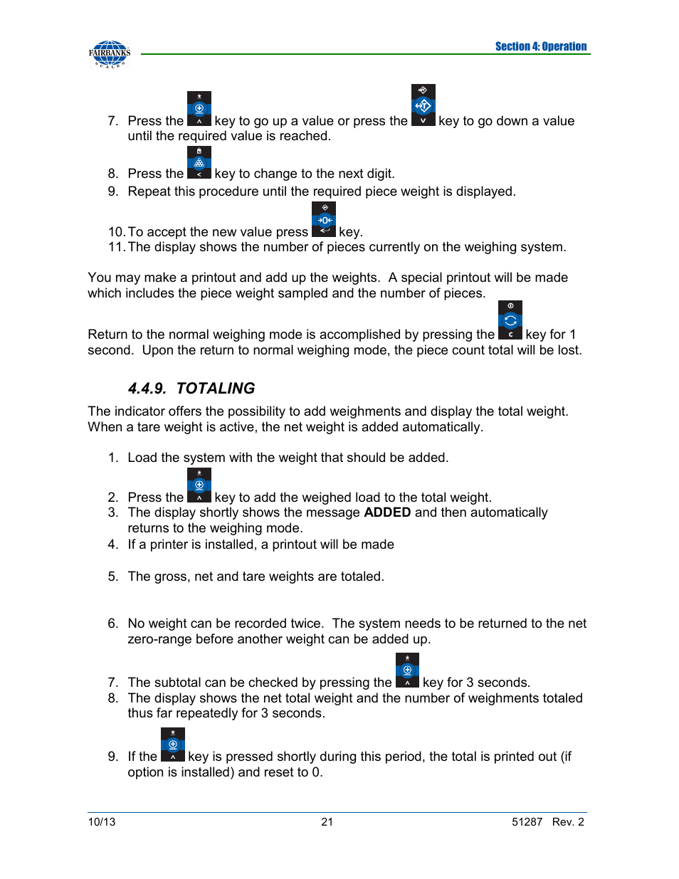 Totaling | Fairbanks 4100 SERIES Pallet Weigh Plus User Manual | Page 21 / 30