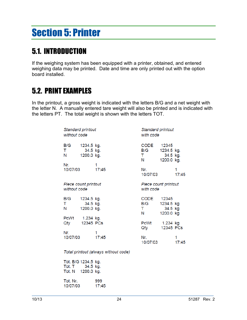 Introduction, Print examples | Fairbanks 4100 SERIES Pallet Weigh Plus User Manual | Page 24 / 30