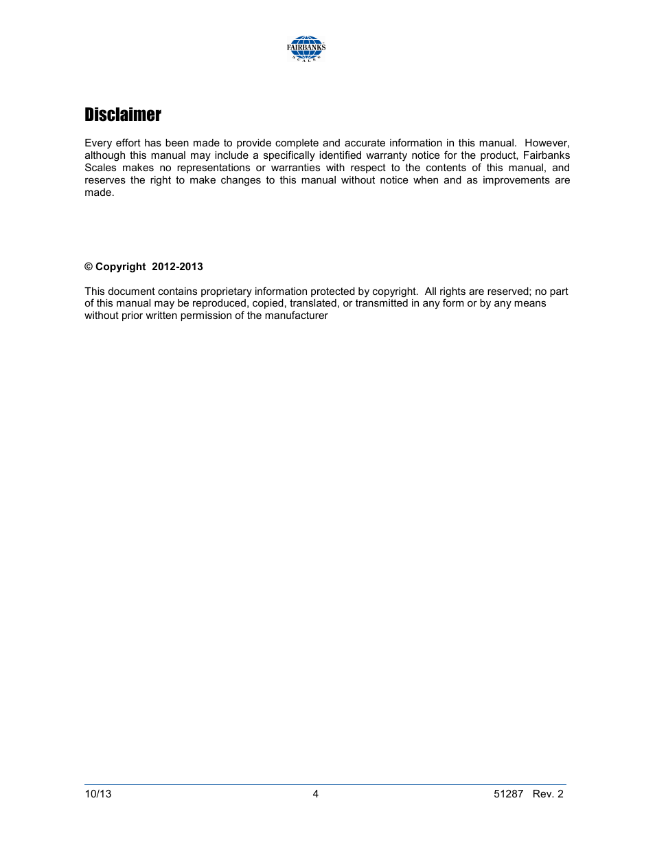 Disclaimer | Fairbanks 4100 SERIES Pallet Weigh Plus User Manual | Page 4 / 30