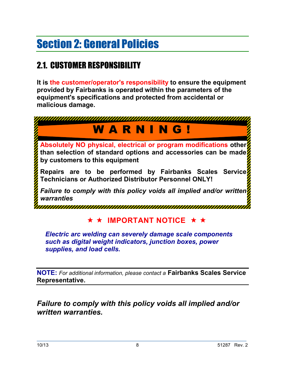 Customer responsibility | Fairbanks 4100 SERIES Pallet Weigh Plus User Manual | Page 8 / 30