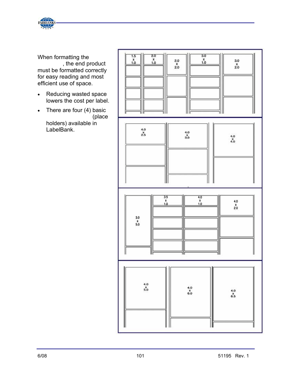Label sizing | Fairbanks LabelBank/DataBank Application For the FB3000 Series Programmers Manuals User Manual | Page 101 / 110