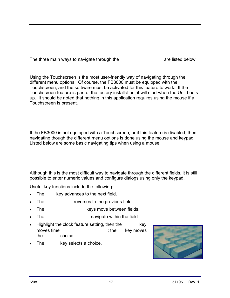 Navigation tips, Touchscreen, The mouse and keypad | Using only the keypad | Fairbanks LabelBank/DataBank Application For the FB3000 Series Programmers Manuals User Manual | Page 17 / 110