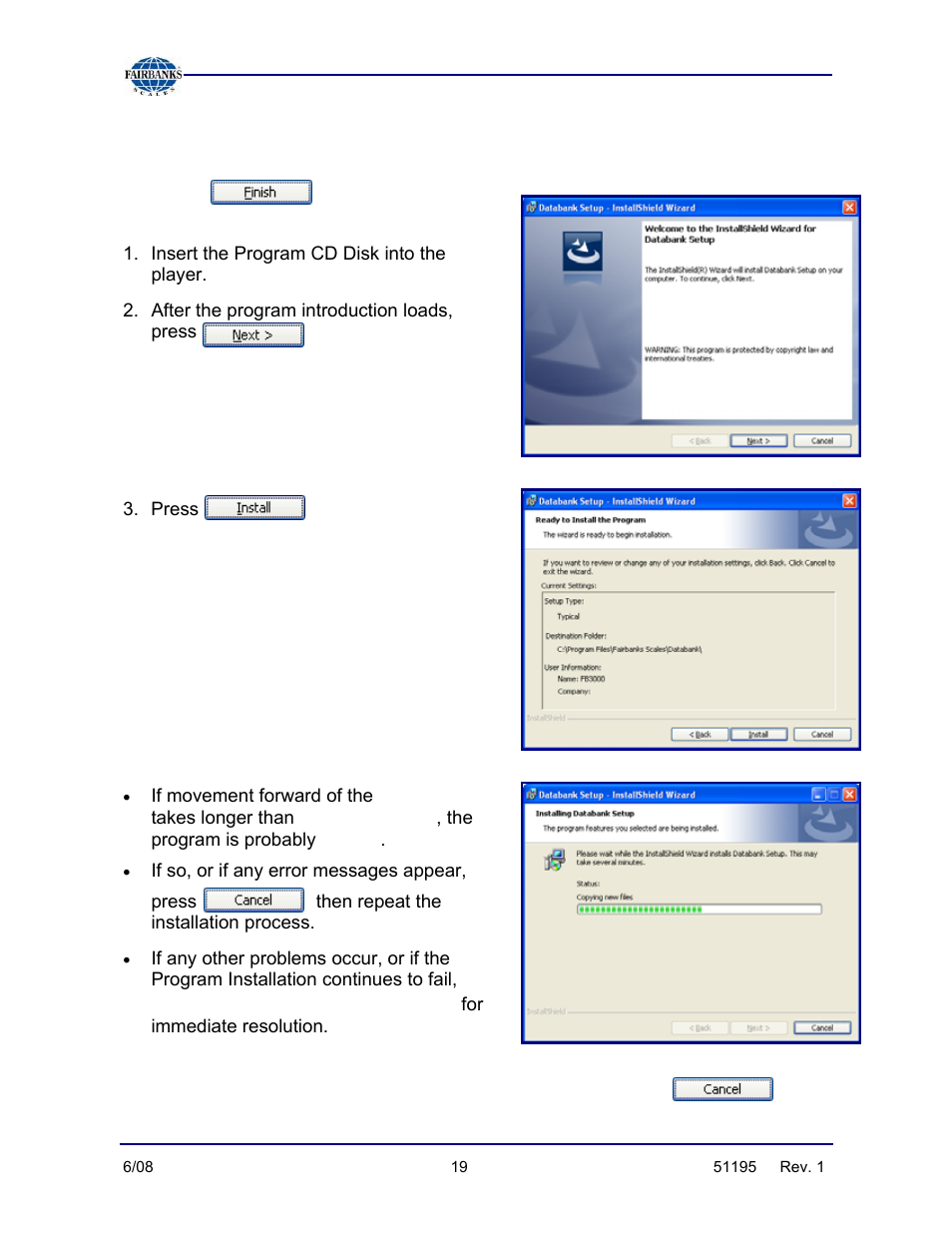 Installing databank from a cd disk, Cd disk, Green bars | Fairbanks technical services | Fairbanks LabelBank/DataBank Application For the FB3000 Series Programmers Manuals User Manual | Page 19 / 110