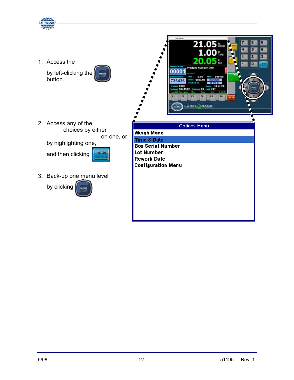 The options menu, Options menu | Fairbanks LabelBank/DataBank Application For the FB3000 Series Programmers Manuals User Manual | Page 27 / 110