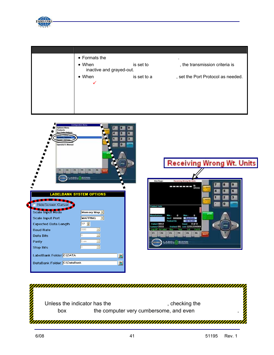 Configuration menu/ system options, Inoperable | Fairbanks LabelBank/DataBank Application For the FB3000 Series Programmers Manuals User Manual | Page 41 / 110
