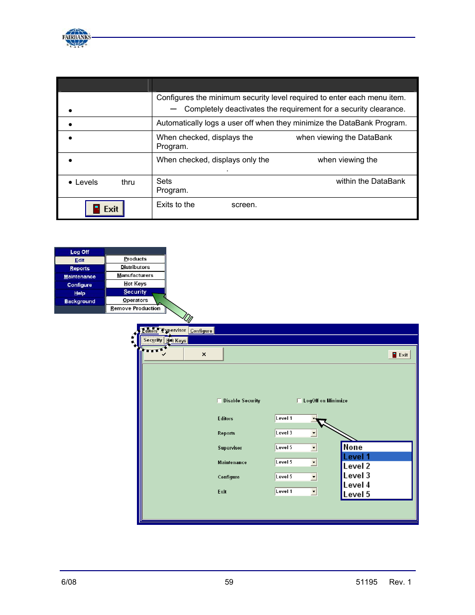 Editing supervisor/security settings | Fairbanks LabelBank/DataBank Application For the FB3000 Series Programmers Manuals User Manual | Page 59 / 110