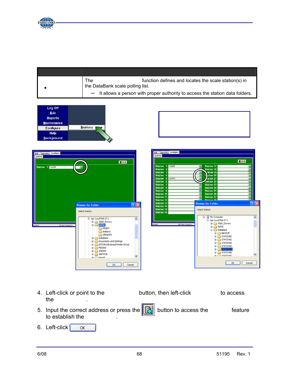 Networking stations together, Configuring stations, Steps | Configure, Stations | Fairbanks LabelBank/DataBank Application For the FB3000 Series Programmers Manuals User Manual | Page 68 / 110