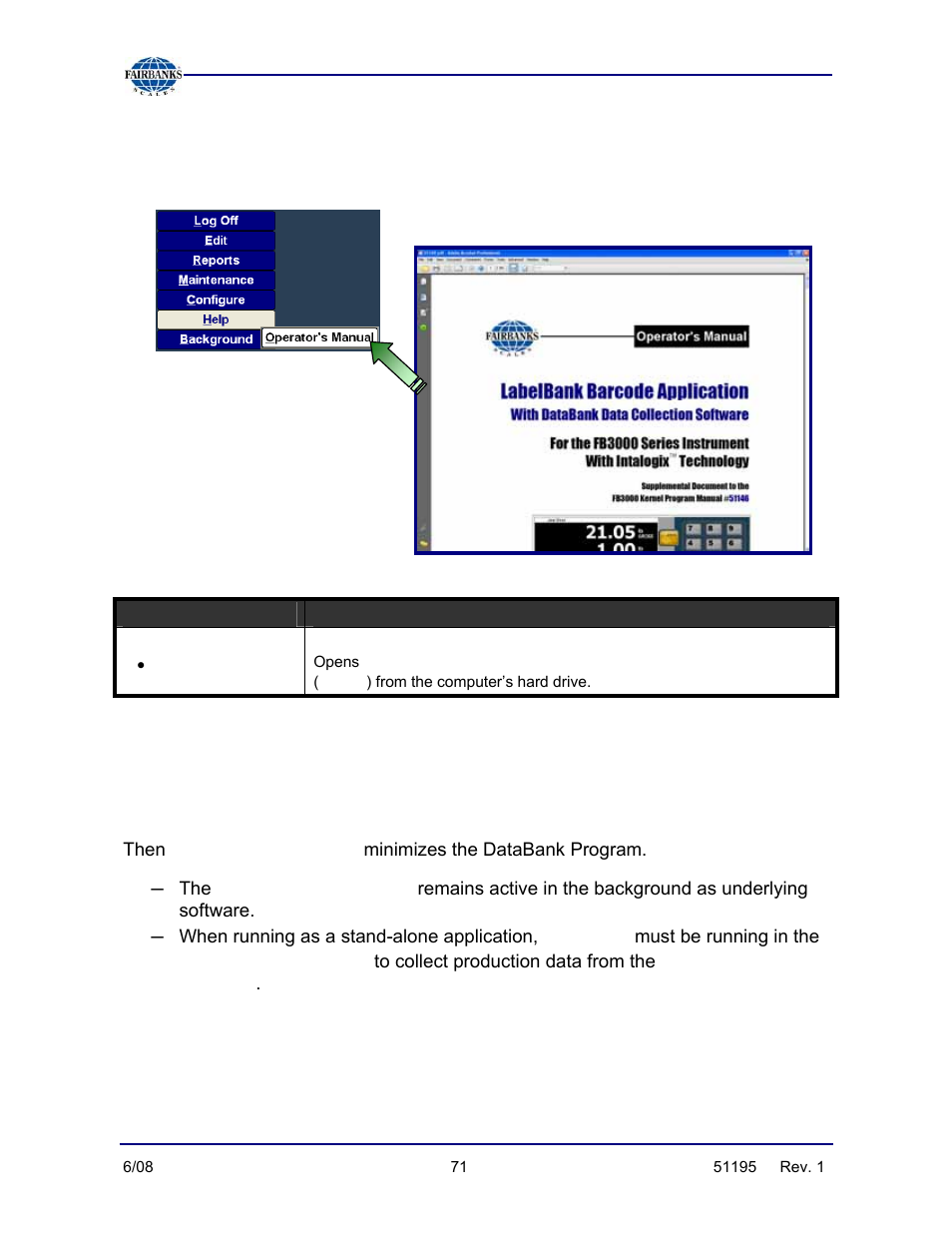 Help field descriptions, Background, Databank program | Background mode | Fairbanks LabelBank/DataBank Application For the FB3000 Series Programmers Manuals User Manual | Page 71 / 110