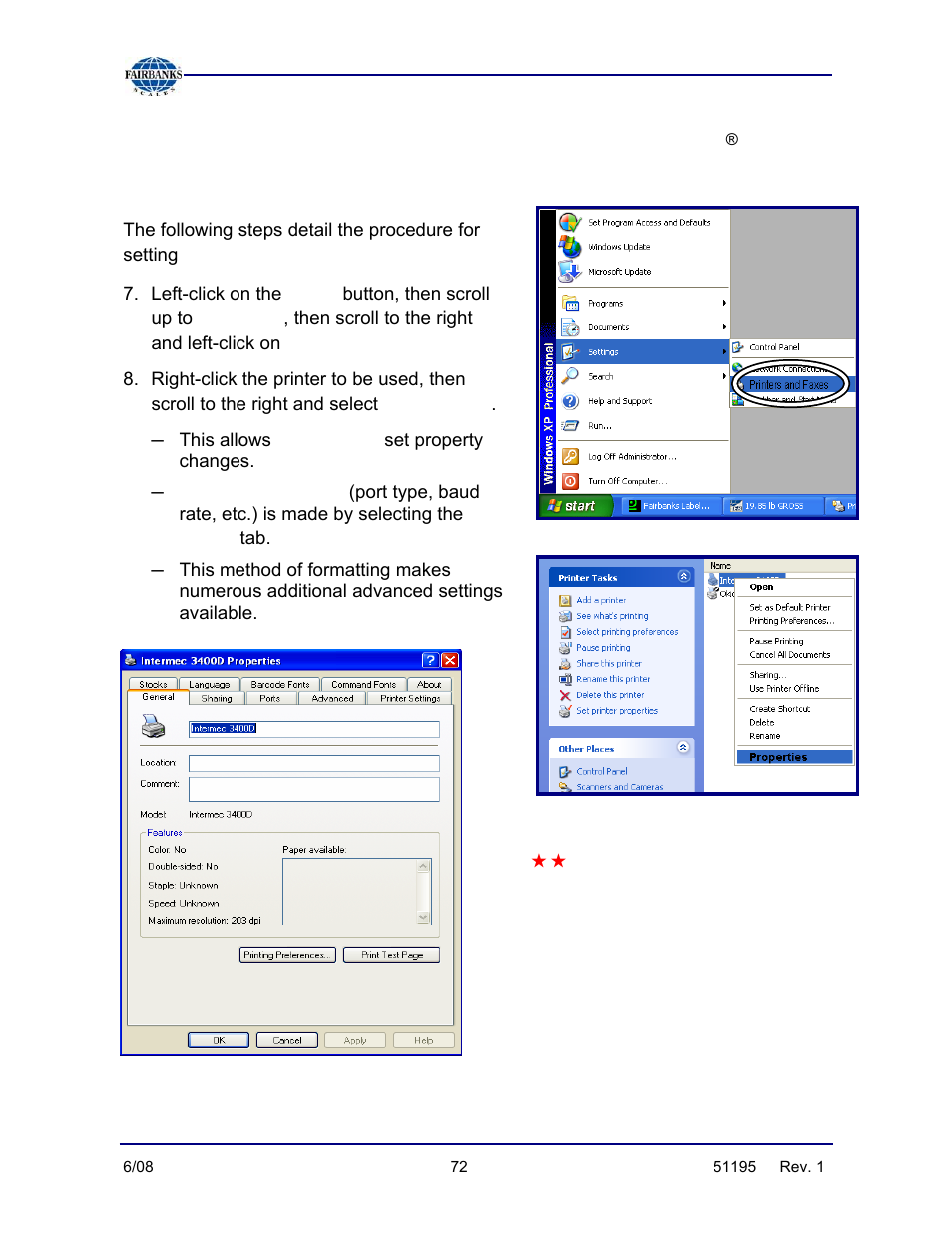 Configuring printer properties with ms windows, Program | Fairbanks LabelBank/DataBank Application For the FB3000 Series Programmers Manuals User Manual | Page 72 / 110