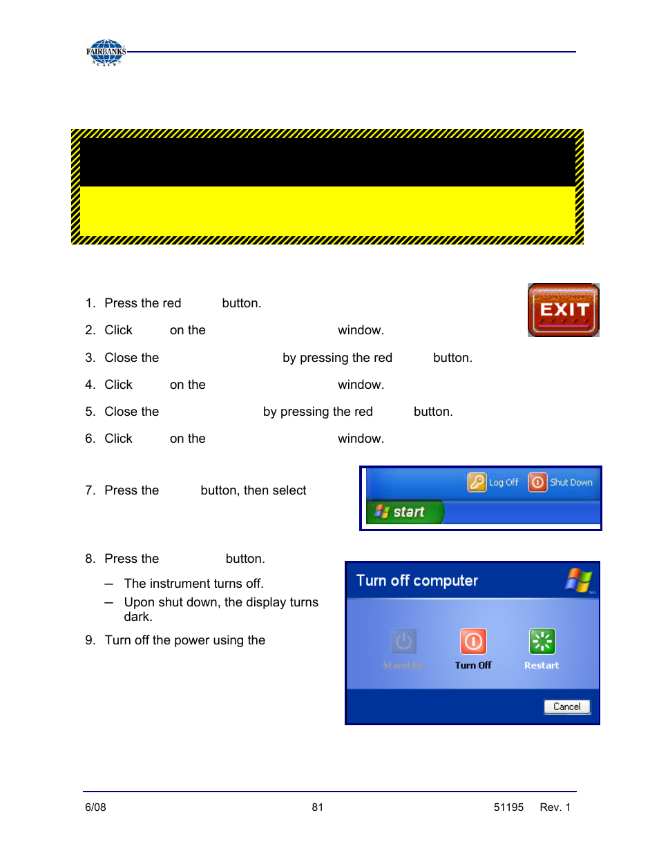 System shutdown procedure | Fairbanks LabelBank/DataBank Application For the FB3000 Series Programmers Manuals User Manual | Page 81 / 110