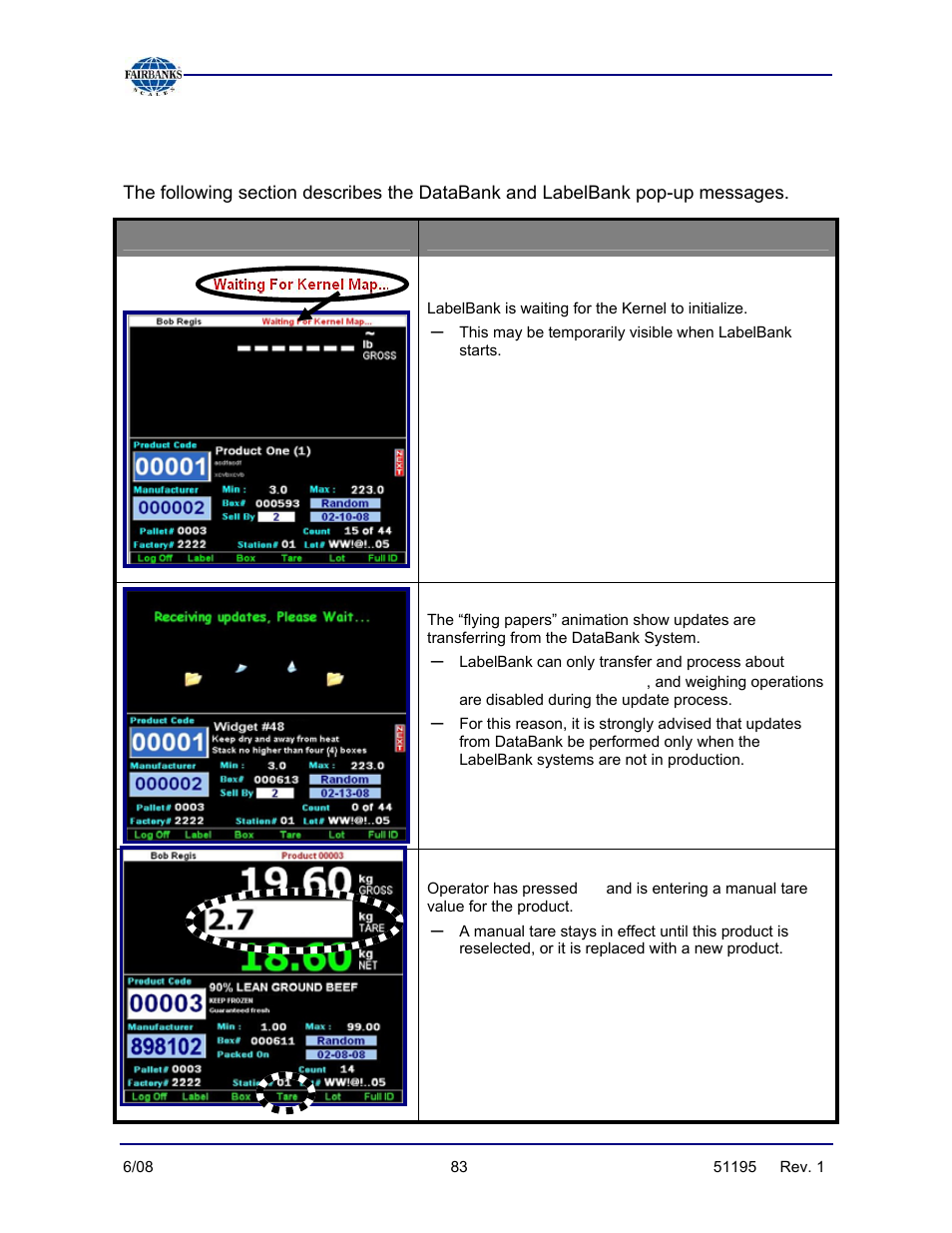 Messages & pop-up windows | Fairbanks LabelBank/DataBank Application For the FB3000 Series Programmers Manuals User Manual | Page 83 / 110